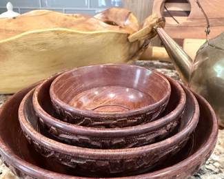 Carved Wooden Bowl Set