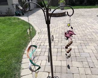 Ornate Metal Garden Stand with Wind Chimes and Spinner
