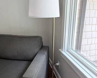 Modern Brass Floor Lamp with White Drum Shade