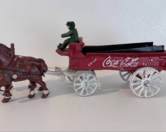 Cast Iron Coca-Cola Delivery Wagon with Horses and Driver