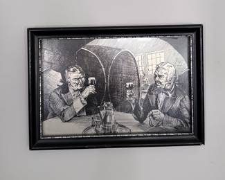 Victorian-era Engraving of Two Gentlemen with Barrel