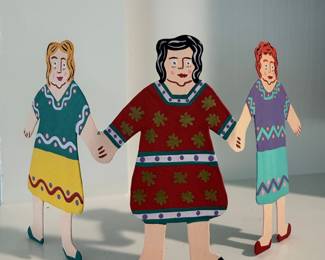 Folk Art Wooden Figures - Three Women Holding Hands