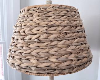Woven Water Hyacinth Table Lamp with Turned Spindle Base