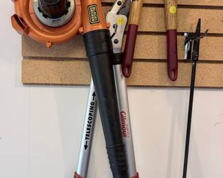 Black+Decker 20V Lithium-Ion Leaf Blower with Gilmour Telescoping Loppers and Fiskars Hedge Shears