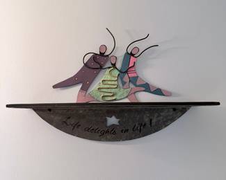 Abstract Metal Wall Art with Shelf - "Life delights in life !"