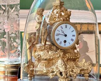 Antique French Mantel Clock with Cloche