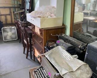 Typewriters, desk, vanity and more
