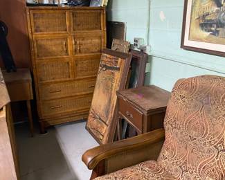 Hollywood regency armoire, armchairs
