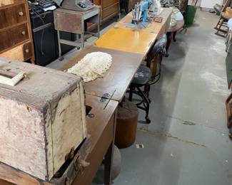 Vintage sewing machines and tables
