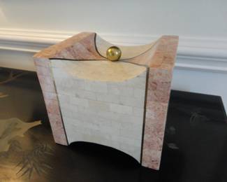 MCM Marble and Brass Trinket Box with wood interior
