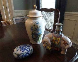 Canton Famille Rose Elephant Candlestick (porelain)/Japanese Ginger Jar w/ Morning Glories
