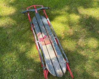 038 rusticwoodensnowsledwithhandpainte