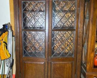087 antiqueoakbookcasecabinetwithdiamon
