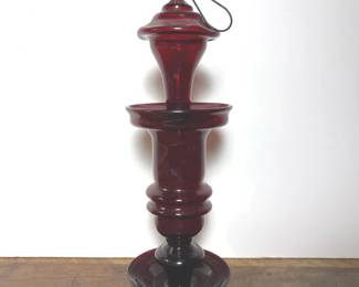 291 vintagerubyredblownglassbirdfeeder