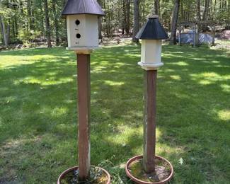 530 2decorativewoodenbirdhousesonposts
