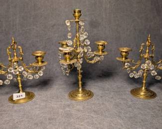 Brass & Crystal Girandole Set
