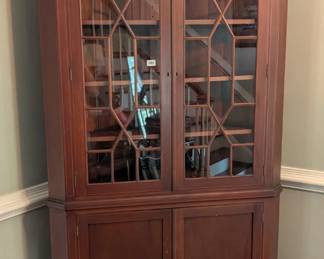 Bench Made Inlaid Corner Cabinet w/ Astragal Glass Doors