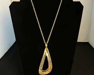HLM Bronze GoldTone Teardrop Pendant Necklace 32 in