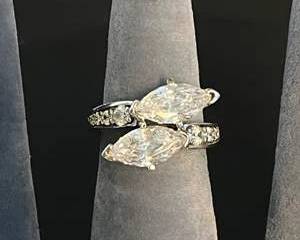 Sterling Silver 925 Ring with Dual Marquise Stones and Side Accents