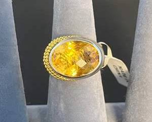 Sterling Silver and GoldTone Oval Yellow Maybe Citrine Gemstone Ring