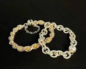 Pair of 950 Italian Silver Bracelets with Unique Chain Designs