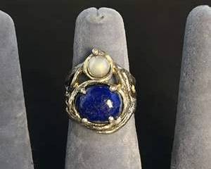 Sterling Silver Ring with Blue Maybe Lapis Lazuli and Pearl Accent