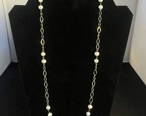14K Gold Chain Necklace with Maybe Pearl Accents