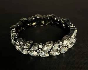 Kirks Folly Cristal Clear Rhinestone Stretch Bracelet with Black Metal Base