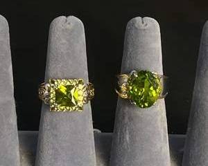Sterling Silver and Palladium Alloy Rings with Green Yellow Maybe Peridot Colored Gemstones