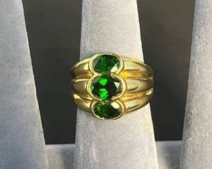 925 Sterling Silver GoldTone Ring with Three Green Gemstones