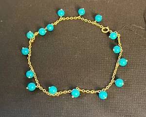 14K Gold Chain Bracelet with Turquoise Colored Beads from the Dominican Republic