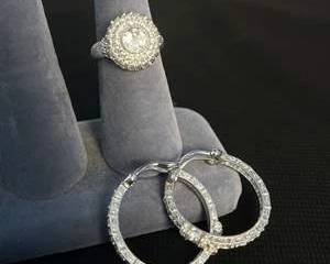 Judith Ripka Sterling Silver 925 Ring and Hoop Set with CZ