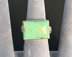 Sterling Silver Ring with Rectangular Turquoise Colored Stone