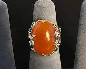 Sterling Silver Ring with Large Orange Stone