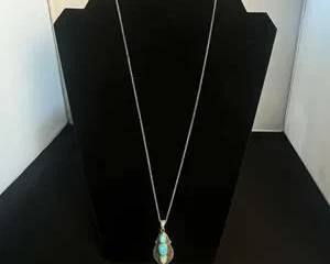 Sterling Silver Necklace with Three Oval Turquoise Colored Stones Pendant
