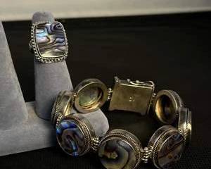 Sterling Silver Abalone Shell Bracelet and Ring Set