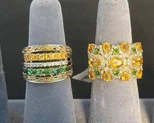 Sterling Silver 925 MultiGemstone Wide Band Rings with Yellow, Green, and Clear Stones