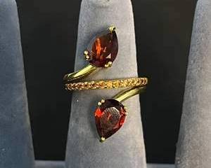 925 Sterling Silver GoldTone Ring with Dark Red Maybe Garnet and Orange Maybe Citrine Colored Stones
