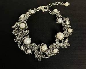 Sterling Silver Floral  Maybe Pearl  Bracelet with 925 Hallmark