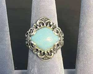 Detailed Sterling Silver Ring with Light Blue Gemstone