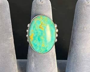 Sterling Silver Elgin Tom Turquoise Colored Statement Ring  Size 6, 1.149 oz