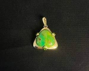 Triangular Green Maybe Opal Pendant Set in 14k Gold