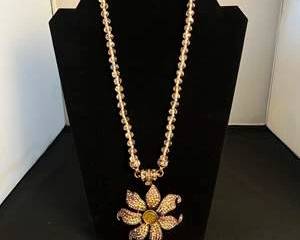 Kirks Folly Pink Rhinestone Flower Necklace with Beaded Chain 21 in