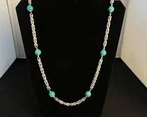 Italian Bronze Chain Necklace with Turquoise Colored Beads 36 in