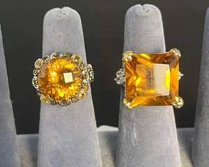 Sterling Silver Golden Orange Maybe Citrine Colored Cocktail Rings with Intricate Designs