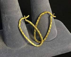 925 GoldTone Sterling Silver Oval Hoop Earrings with Textured Design