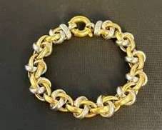18k TwoTone Gold and White Gold Chain Bracelet with Diamond Accents  