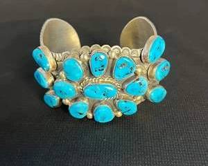 Vintage R. Livingstone Sterling Silver  Turquoise Colored Cuff Bracelet  