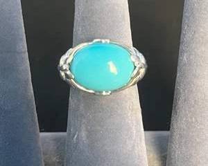 Sterling Silver 925 Turquoise Colored Statement Ring, Size 7, .34 oz