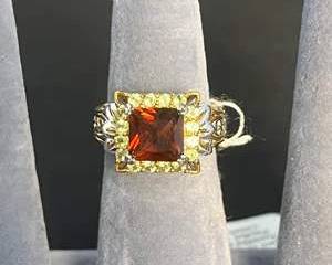 Gems en Vogue Sterling Silver  Palladium Ring w Red Orange Maybe Citrine and Yellow Colored Accents